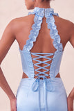 Halter Corset Bodycon Mint Green Ruched Short Homecoming Dress with Slit
