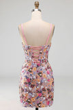 Pink Corset Bodycon Ruched Short Homecoming Dress with Sequins