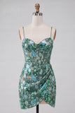 Pink Corset Bodycon Ruched Short Homecoming Dress with Sequins