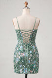 Pink Corset Bodycon Ruched Short Homecoming Dress with Sequins