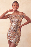 Sparkly Champagne Off The Shoulder Bodycon Homecoming Dress with Sequins