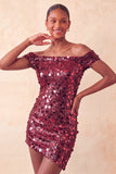 Sparkly Champagne Off The Shoulder Bodycon Homecoming Dress with Sequins