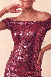 Sparkly Champagne Off The Shoulder Bodycon Homecoming Dress with Sequins