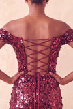 Sparkly Champagne Off The Shoulder Bodycon Homecoming Dress with Sequins