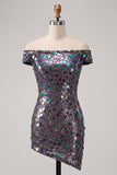 Sparkly Champagne Off The Shoulder Bodycon Homecoming Dress with Sequins