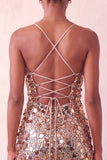 Sparkly Silver Bodycon Lace Up Back Short Homecoming Dress with Sequins