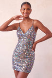 Sparkly Silver Bodycon Lace Up Back Short Homecoming Dress with Sequins
