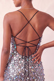 Sparkly Silver Bodycon Lace Up Back Short Homecoming Dress with Sequins