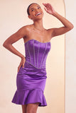 Strapless Bodycon Lake Blue Beaded Short Homecoming Dress with Ruffles
