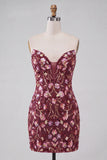 Pink Sweetheart Bodycon Sequin Homecoming Dress with Lace Up Back