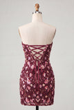 Pink Sweetheart Bodycon Sequin Homecoming Dress with Lace Up Back