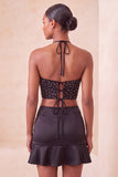 Black Halter Cut Out Bodycon Mini Homecoming Dress with Ruffles
