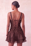 Pink Bodycon Ruffled Short Sequin Homecoming Dress with Lace Up Back