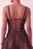 Pink Bodycon Ruffled Short Sequin Homecoming Dress with Lace Up Back