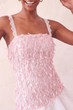 Pink Bodycon Ruffled Short Sequin Homecoming Dress with Lace Up Back