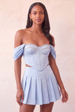Off The Shoulder Light Pink Corset Pleated 2 Piece Homecoming Dress with Beading