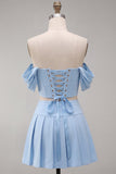 Off The Shoulder Light Pink Corset Pleated 2 Piece Homecoming Dress with Beading