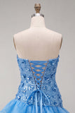 Blue Strapless Sequins Bodycon Short Homecoming Dress with Ruffled