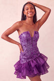 Blue Strapless Sequins Bodycon Short Homecoming Dress with Ruffled