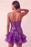 Blue Strapless Sequins Bodycon Short Homecoming Dress with Ruffled