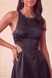Black A-Line Corset Cut Out Short Homecoming Dress