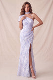 Chiffon Lilac Floral Mermaid Ruched Long Formal Dress with Slit