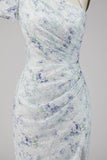 Chiffon Lilac Floral Mermaid Ruched Long Formal Dress with Slit