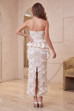 Sweetheart Apricot Bodycon Ruffled Midi Formal Dress with Slit