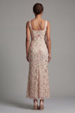Mermaid Blush Square Neck Beaded Midi Mother Of the Bride Dress