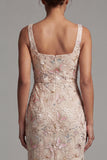 Mermaid Blush Square Neck Beaded Midi Mother Of the Bride Dress