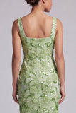 Mermaid Blush Square Neck Beaded Midi Mother Of the Bride Dress
