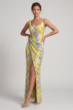 Blush Mermaid Square Neck Beaded Ruched Long Mother Of the Bride Dress with Slit
