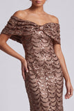 Sparkly Mermaid Navy Off the Shoulder Midi Mother Of the Bride Dress with Sequins