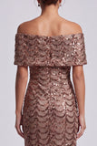 Sparkly Mermaid Navy Off the Shoulder Midi Mother Of the Bride Dress with Sequins