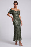 Sparkly Mermaid Navy Off the Shoulder Midi Mother Of the Bride Dress with Sequins