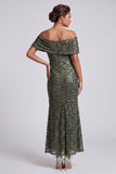 Sparkly Mermaid Navy Off the Shoulder Midi Mother Of the Bride Dress with Sequins