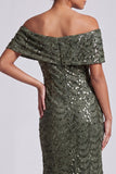 Sparkly Mermaid Navy Off the Shoulder Midi Mother Of the Bride Dress with Sequins