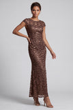 Sparkly Navy Mermaid Round Neck Sequins Midi Mother Of the Bride Dress with Cap Sleeves