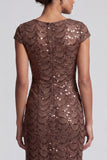 Sparkly Navy Mermaid Round Neck Sequins Midi Mother Of the Bride Dress with Cap Sleeves