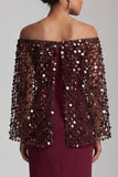 Burgundy Mermaid Off the Shoulder Midi Mother Of the Bride Dress with Cape
