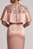 Burgundy Mermaid Round Neck Midi Mother Of the Bride Dress with Cape