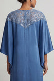 Blue Sheath Round Neck Midi Mother Of the Bride Dress with Sequins