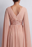 Sky Blue A-Line Chiffon V-Neck Midi Mother Of the Bride Dress with Cape Sleeves