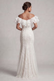 Off the Shoulder Light Blue Mermaid Ruffled Sequins Long Mother Of the Bride Dress with Slit