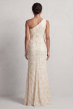 Dusty Blue One Shoulder Mermaid Sequins Long Mother Of the Bride Dress with Slit