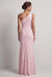 Dusty Blue One Shoulder Mermaid Sequins Long Mother Of the Bride Dress with Slit