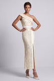 One Shoulder Dusty Blue Mermaid Sequins Midi Mother Of the Bride Dress with Slit