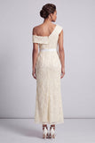 One Shoulder Dusty Blue Mermaid Sequins Midi Mother Of the Bride Dress with Slit