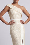 One Shoulder Dusty Blue Mermaid Sequins Midi Mother Of the Bride Dress with Slit