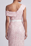 One Shoulder Dusty Blue Mermaid Sequins Midi Mother Of the Bride Dress with Slit